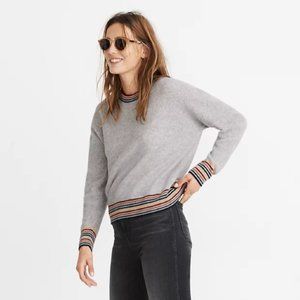 Madewell Women's 100% Cashmere Light Sweater Sz xxs Waffle Knit Rainbow Trim
